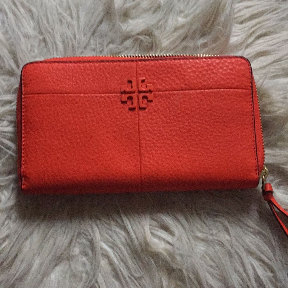 Tory Burch bright orange leather wallet